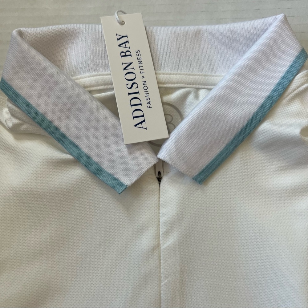 Addison Bay Courtside Polo Shirt White Blue Stripe Golf Tennis Small NWT - Picture 7 of 13
